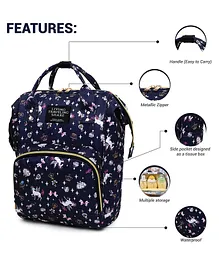 Babymoon Multifunction Backpack Style Maternity Unicorn Print Diaper Bag - Dark Blue