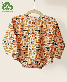 Miko Lolo Organic Cotton Full Sleeves Seamless Macaroni Printed Onesie - Orange