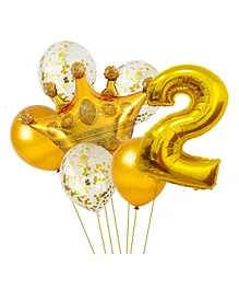 Party Propz Number 2 Foil Balloon Decoration with Crown Golden - Pack of 15