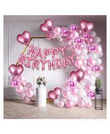 Party Propz Happy Birthday Decoration Items Pink And White - Pack of 41