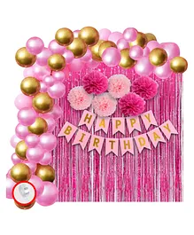 Party Propz Happy Birthday Decoration Set Pink And Gold- Pack Of 49