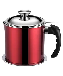 KolorFish 1.3 litres Cooking Oil Strainer Storage Filter with Removable Fine Mesh Strainer and a Coaster Tray- Red