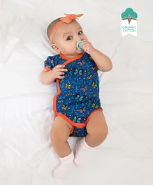 Keebee Organics Organic Cotton Short Puffed Sleeves Butterfly Printed Onesie - Dark Blue