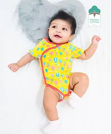 Keebee Organics Organic Cotton Half Sleeves Hot Air Balloon Kimono Onesie - Yellow