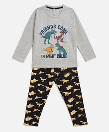 KIDSCRAFT Full Sleeves Animals Theme Dinosaur Printed Night Suit - Grey