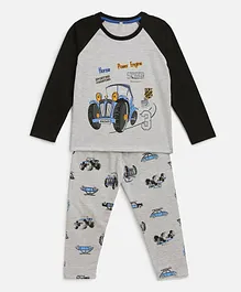 KIDSCRAFT Full Sleeves Vehicle Theme Tracktor Printed Night Suit - Grey