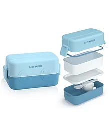 Eazy Kids Double Decker tic tac toe Lunch Box With Bento Compartment Splitter Sauce Box and Spoon 1200 ml-Blue
