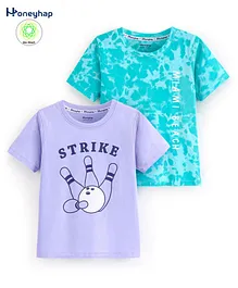 Honeyhap Premium 100% Cotton Half Sleeves Bio-Washed T-Shirt Abstract & Text Print Pack of 2 - Bay & Baby Lavender