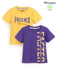 Honeyhap Premium 100% Cotton Half Sleeves Bio-Washed T-Shirt Text Print Pack of 2 - Minion Yellow & Liberty