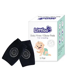 Littloo Baby Safety Protector Knee & Elbow Pads for Anti-Slip Crawling Experience Made with Soft Cotton Elastic and Stretchable - Black