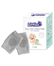 Littloo Baby Safety Protector Knee & Elbow Pads for Anti-Slip Crawling Experience Made with Soft Cotton Elastic and Stretchable - Grey