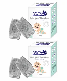 Littloo Baby Safety Protector Knee & Elbow Pads for Anti Slip Crawling Experience Made with Soft Cotton Elastic and Stretchable Pack of 2 - Grey