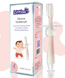 Littloo Silicone Anti-Choking Toothbrush With Fitted Shield & Fine Soft Bristles For Gentle Teeth & Gums Complete Baby Oral Care & Hygiene With Easy Grip Design BPA Free - Pink