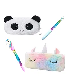 New Pinch Unicorn & Panda Theme Pencil Pouch With Pen Pack Of 2 - Multicolour