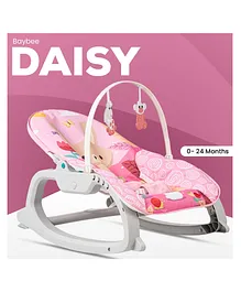Baybee Baby Bouncer and Rocker Chair with Soothing Vibrations Multi Position Recline 3 Point Safety Belt & Removable Baby Toys - Pink