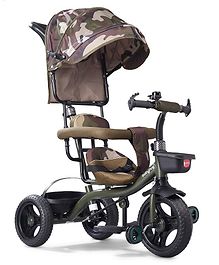 Babyhug Plug & Play Apache Tricycle with Parental Handle and Printed Canopy Military Theme - Green