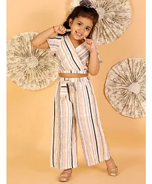 Lil Drama Short Sleeves Stripped Crop Top & Pant - Multi Colour