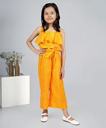 Jelly Jones Sleeveless Bandhej Designed Layered Top With Coordinating Culottes - Yellow