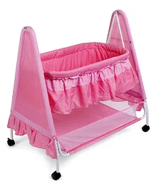 Babyhug Angel Dreams Cradle With Storage Basket & Mosquito Net - Pink
