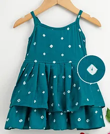 JAV Creations Bandhani Sleeveless Flare Dress- Peacock Blue
