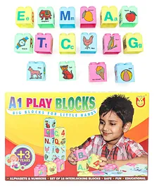 Negocio A1 Play Alphabets & Animals Blocks - 16 Pieces (Color May Vary)