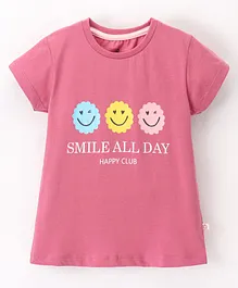 Ollypop Cotton Sinker Half Sleeves Tee Smiley Print - Pink