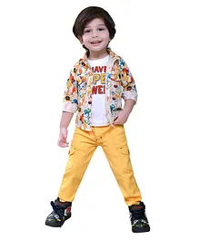 DOTSON Full Sleeves Digital Printed 3 Piece Casual Set - Yellow