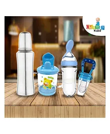 Chinmay Kids Baby Feeding Combo Steel Feeding Bottle Sipper Feeder & Soother Set of 4 - Multicolor