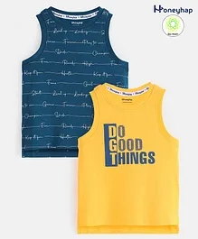 Honeyhap Premium 100% Cotton Hawaii Printed Sleeveless T-Shirt with Bio Finish Pack of 2 - Sailor Blue & Samoan Sun