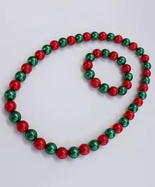 Milyra Pearls Beaded Necklace & Bracelet Set - Green & Red