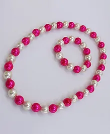 Milyra Pearls Beaded Necklace & Bracelet Set - Dark Pink & White