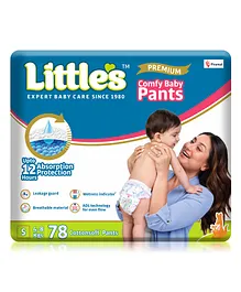 Little's Comfy Baby Pants Diapers Small Size with Wetness Indicator and 12 hours Absorption - 78 Pieces