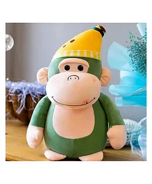 DPARANI Monkey with Banana Cap Stuffed Plush Soft Toy Green - Height 32 cm