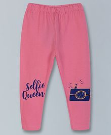 Kiddopanti Selfie Queen Camera Printed Capri Leggings - Baby Pink