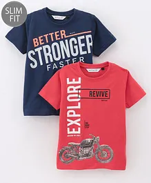 Ruff Sinker Knit Half Sleeves Slim Fit T-Shirt Text Print Pack of 2 - Red & Black