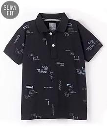 Ruff Half Sleeves Cotton Slim Fit T-Shirt Text Printed - Black
