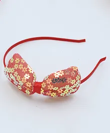Pihoo Flower Filled Tulle Net Bow Detail Hair Band - Red