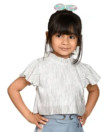 Lilpicks Couture Short Sleeves Stripe Designed Top - Silver