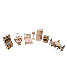 GYANOTOY Wooden DIY Miniature Furniture 12 Pieces - Beige