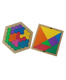 GYANOTOY Wooden Tangram and Honey Bee Puzzle Multicolour - 16 Pieces