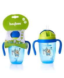 Baybee Baby Feeding Sipper Bottle with Anti Spill Sippy Cup with Soft Silicone Straw & Non Toxic Feeding Bottle for Baby Blue - 300 ml