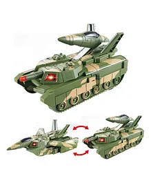 DOMENICO 2 in 1 Tank Aircraft Convertible Tank & Jet Fighter Airplane Toy with Lights and Shooting Music - Green