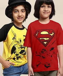 Kidsville DC Comics Featuring Pack Of 2 Half Sleeves Superman & Batman Printed Tees - Red & Yellow