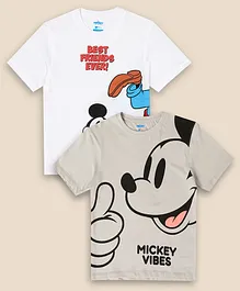 Kidsville Mickey & Friends Featuring Pack Of 2 Half Sleeves Mickey Vibes Tees - Grey & White