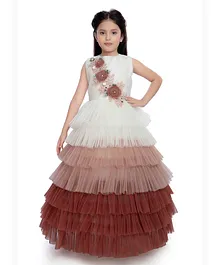 Betty By Tiny Kingdom Sleeveless Floral Veil Applique With  Beads Embroidered Tiered Layered Party Gown - Rust Red