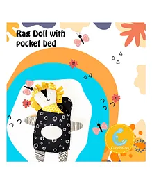 CuddlyCoo Lion Design Rag Doll with Pocket Bed - Yellow