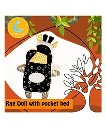 CuddlyCoo Giraffe Design Rag Doll with Pocket Bed - Yellow