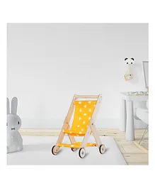 CuddlyCoo Wooden Doll Stroller - Yellow