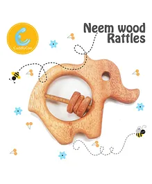 CuddlyCoo Neemwood Elephant Rattle Toy - Brown