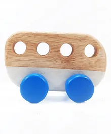 CuddlyCoo Wooden Push Pull Bus Toy - Brown White & Blue